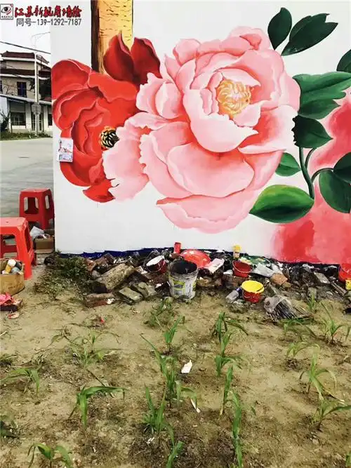 外墙手绘壁画彩绘 文化墙墙绘 简约西画风格