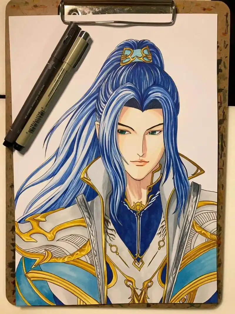 马克笔手绘斗罗大陆唐三 不知道这位粉丝宝宝还有没有关注我,毕竟拖了