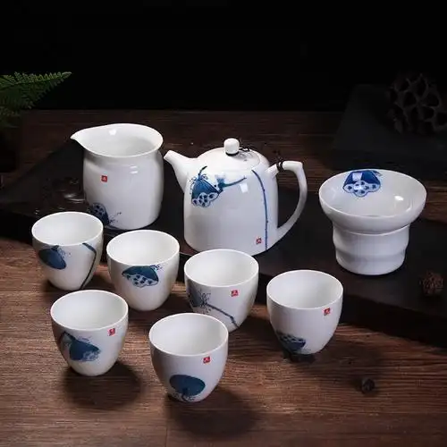 景德镇纯手工手绘青花瓷陶瓷茶具礼盒套装