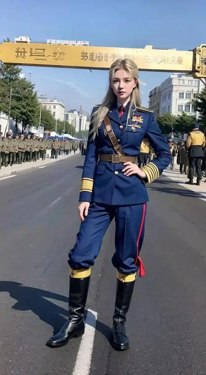 俄罗斯漂亮美女,女兵,穿着各种类型的军服,身后是队伍列军,全 - 抖音