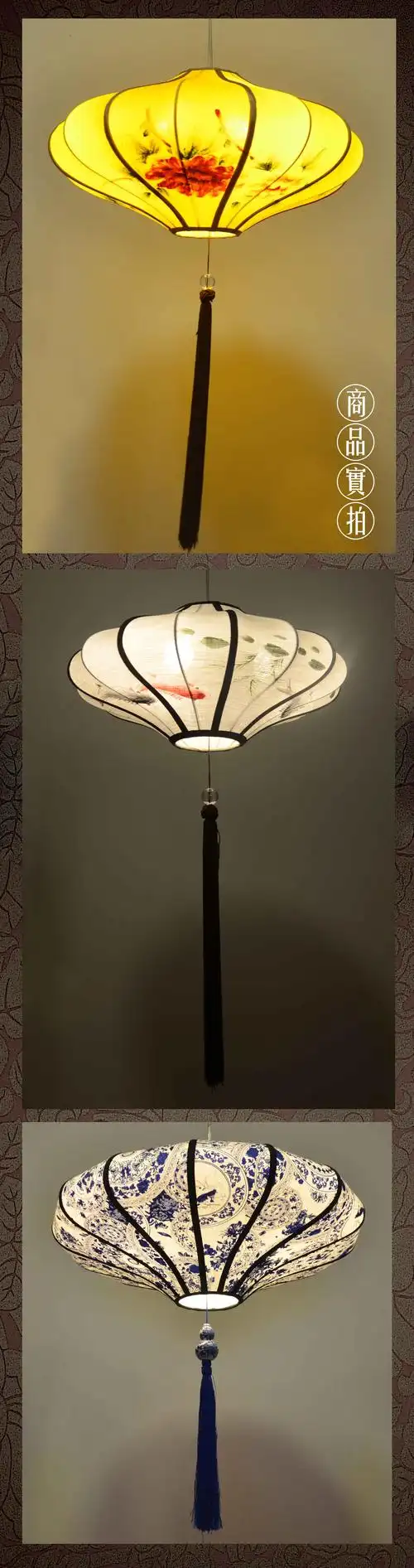 新中式吊灯客厅中国风手绘复古布艺灯笼酒店工程茶楼饭馆餐厅吊灯