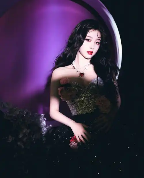 湖南卫视跨年晚会##虞书欣暗夜玫瑰黑裙造型