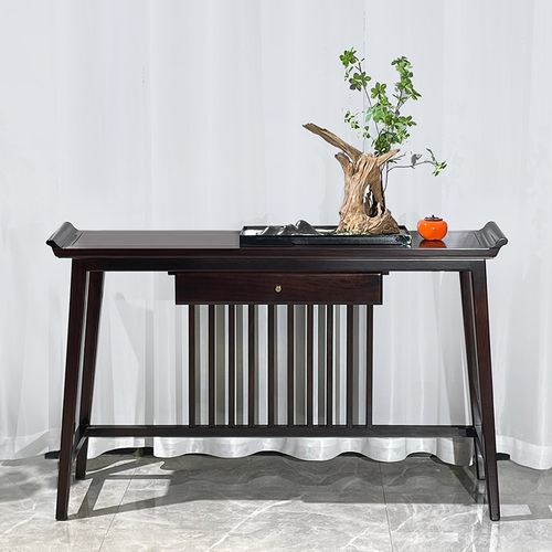 新中式花梨木实木条案玄关桌黑紫檀色翘头案简约家用茶室花架供桌