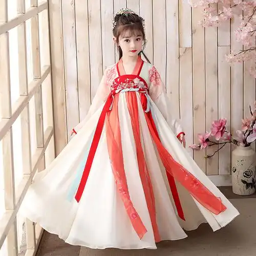 儿童古装女汉服女装公主长裙新款女童汉服拖尾宫廷贵妃公主皇后古代