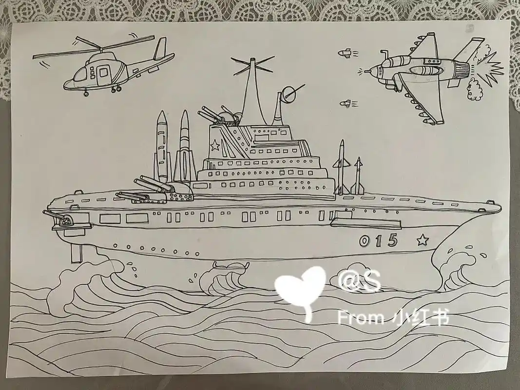 航母,军用直升机05,导弹,战斗机简笔画
