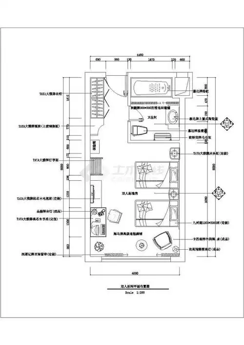 酒店标间装修设计cad施工图