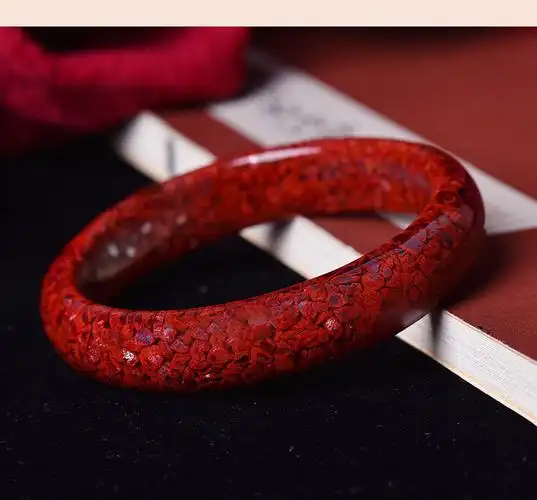 晶体朱砂手镯女士原矿石透光紫金砂自带送妈妈礼物透光晶体砂朱砂手镯