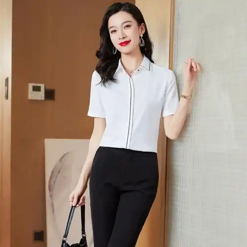 职业衬衫女夏季新款短袖商务正装工作服气质白领洋气工装雪纺上衣