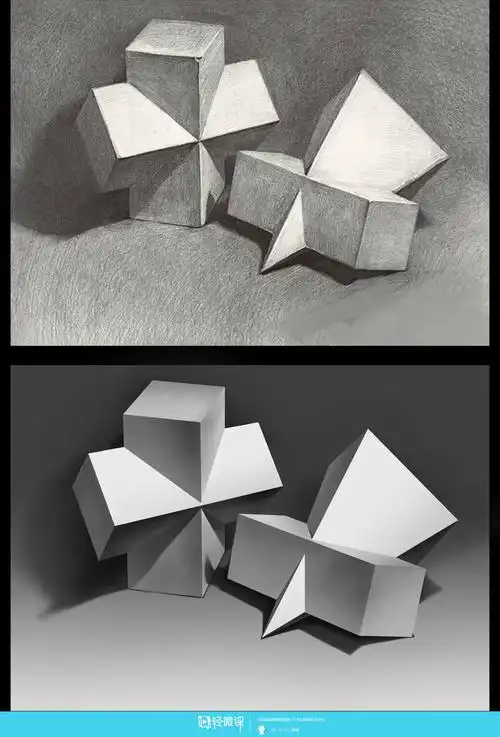 临摹组合几何体组合体素描美术入门练习