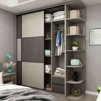 北欧推拉移门衣橱定制定做家具整体组装现代布纹实木衣柜 宽1米4高2米