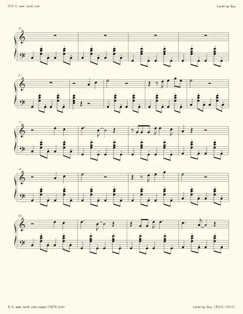 《landing guy,钢琴谱》刘昊霖(五线谱 钢琴曲 指法)-弹吧|蛐蛐钢琴网