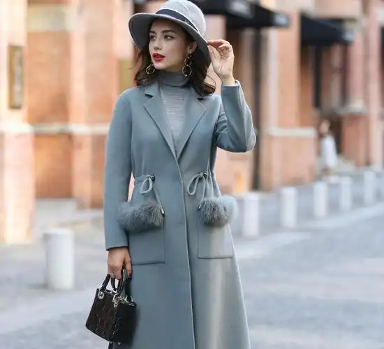 2016冬季新款双面羊毛毛呢大衣 拼接高档狐狸毛 呢子外套女装批发