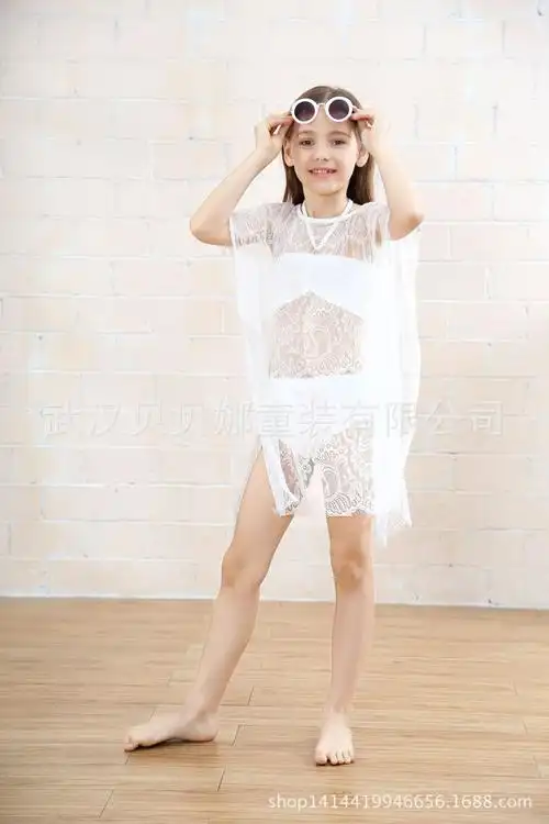 儿童泳衣-外贸爆款女童比基尼泳装套装蕾丝泳装罩衫速卖通爆款儿童