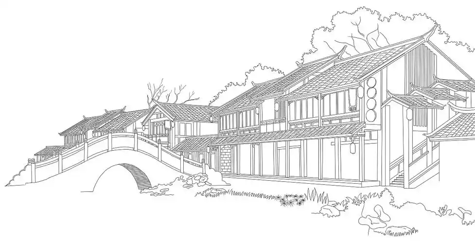 手绘建筑线描图