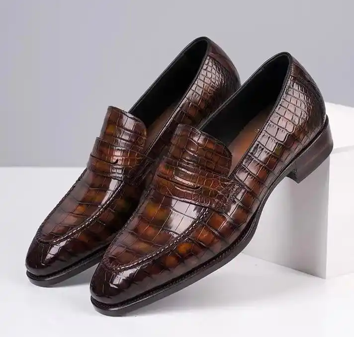 固特异手工鞋 #鳄鱼皮乐福皮鞋 #鳄鱼正装鞋 - 抖音