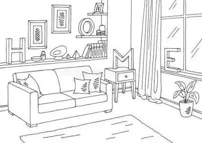 客厅场景黑白简笔画