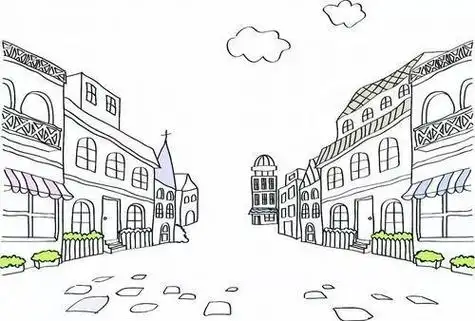 画儿童城市街景简笔画彩色新年繁华的大街简笔画街景简笔画教材漂亮的