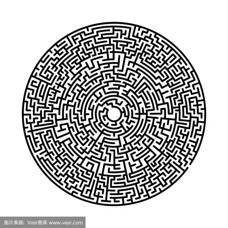 难圆迷宫.硬圆向量阵痛.矢量黑色圆圈迷宫在白色背景.