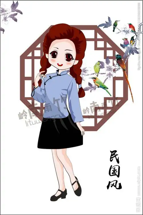 手绘民国风女孩设计图__动漫人物_动漫动画_设计图库_昵图网nipic.com