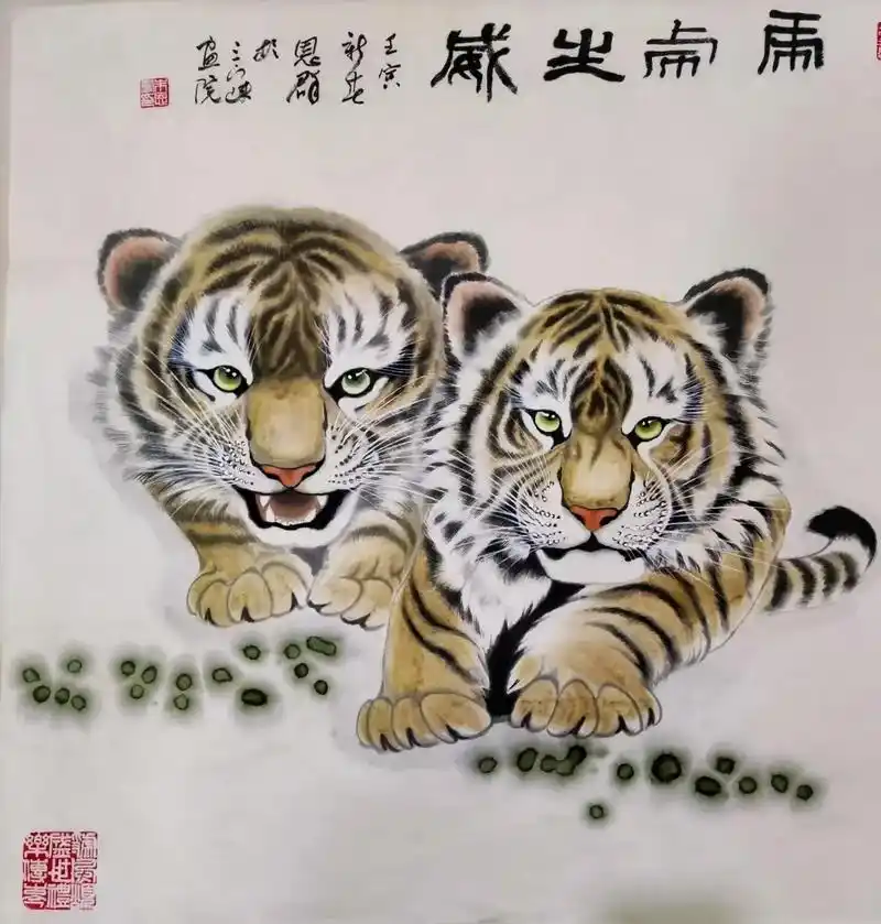 朱恩群老师手绘福虎国画