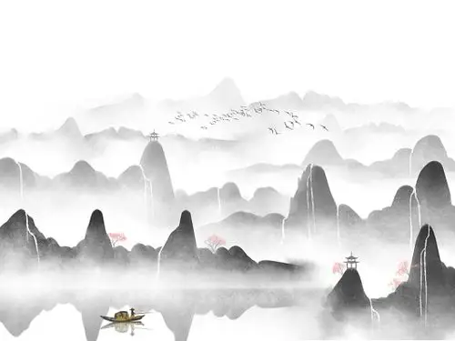 古风水墨山水渐变png素材