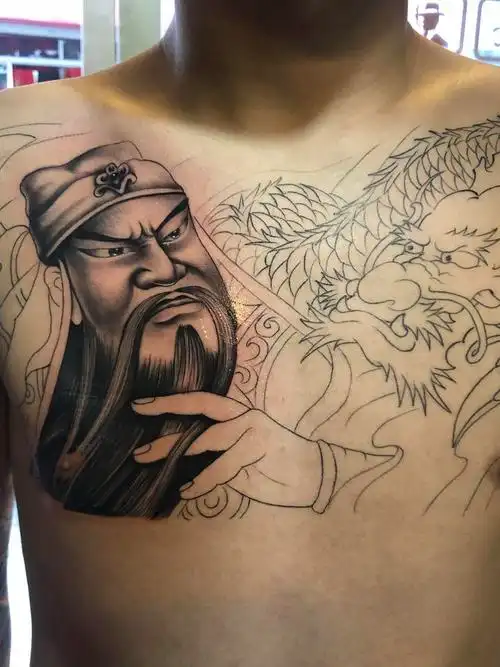 关公花胸_纹身图案手稿图片_阿伟的纹身作品集