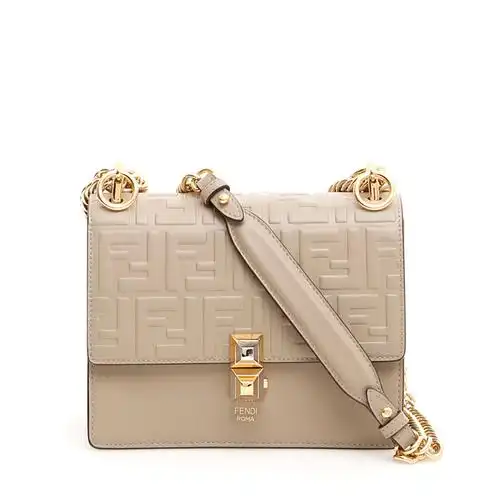 fendi/芬迪 女士裸色牛皮双f浮雕翻盖kani小号单肩包
