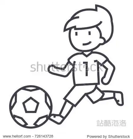 soccer boy playing football vector line icon sign illustration