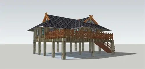 傣族民居住宅楼建筑设计su模型[原创]