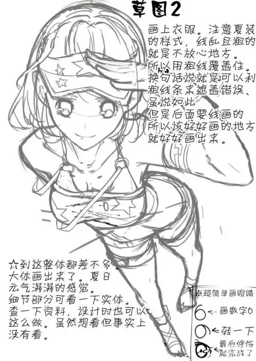 动漫画如何画俯视图的性感女生角度从上往下看女生的画法