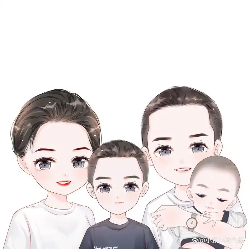 手绘卡通全家福,一家三口,四口,五口头像,定格美好瞬间