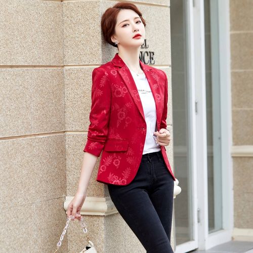 复古提花外套秋冬红色小西西装小香风过年年元旦西装