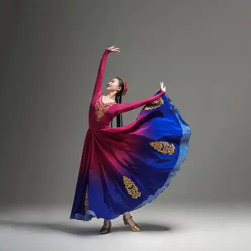 维吾尔族舞蹈演出服女维族开场舞大摆裙少数民族新疆服装练习练功上衣