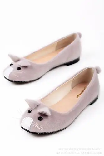 2013年新款灰色绒毛铆钉时尚休闲可爱卡通少女老鼠女单鞋子