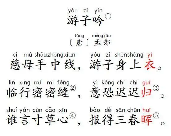 小学生必背古诗75首31游子吟唐61孟郊