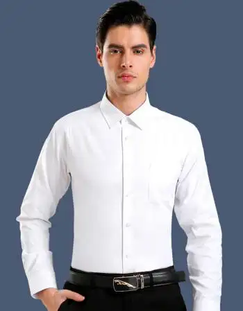 衫博白色衬衫男长袖2017春款免烫商务正装衬衣纯色修身衬衣上衣 纯白
