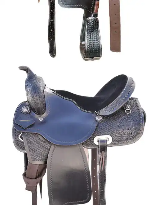 西部鞍马鞍皮鞍马术用品自然旋转马镫全套配件 全皮西部15寸【图片