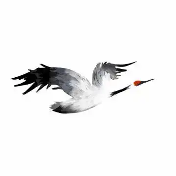 水墨画风格飞行中的仙鹤丹顶鹤png图片免抠素材