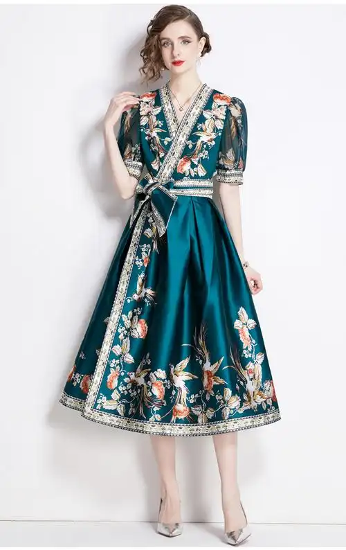 实拍现货宫廷风连衣裙女秋季新款法式收腰礼服高级感长裙子 - 17网