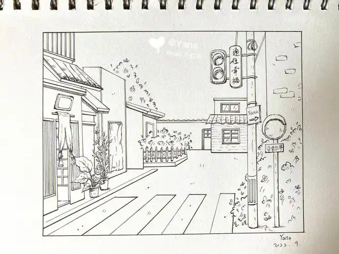 no78黑白简笔插画街景附教程