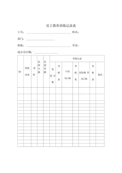 员工教育训练记录表表格格式
