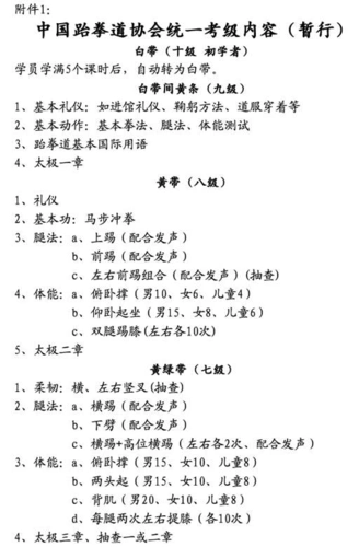 中国跆拳道协会统一考级内容