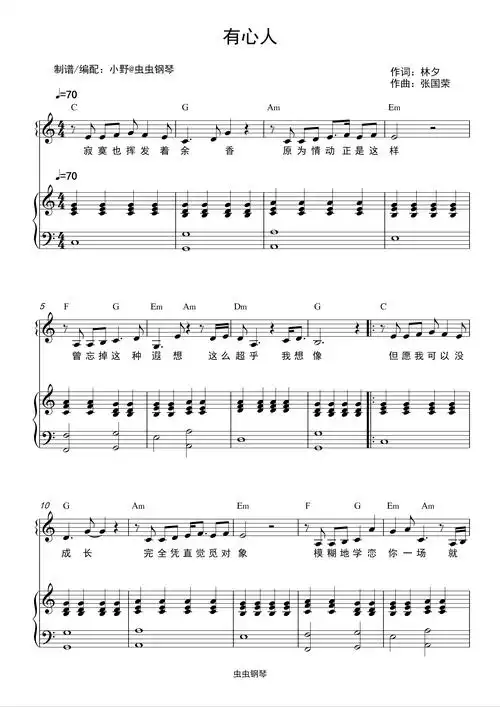 有心人钢琴谱张国荣