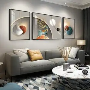 客厅装饰画现代简约大气墙画抽象艺术沙发背景墙挂画轻奢三联壁画