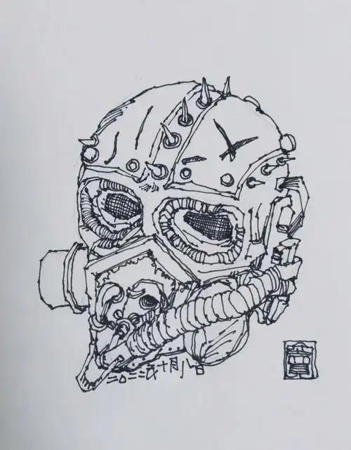 钢笔画防毒面罩