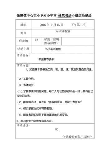 硬笔书法少年宫活动记录表2016—2017.docx