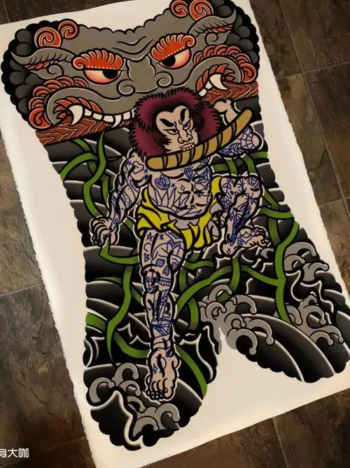 张顺破水门_纹身图案手稿图片_玄古道印|chihe的纹身作品集