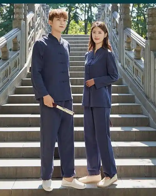 足疗按摩理疗工作服女中医艾灸馆棉麻套装中式唐装男技师养生服装养生