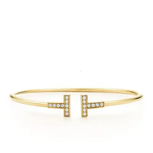 蒂芙尼 经典tiffany t系列 18k金金镶嵌钻石t形wire手镯grp077