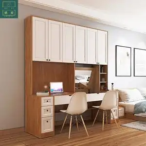 北欧书桌翻盖梳妆台书架组合书柜一体现代家用卧室收纳储物可定制